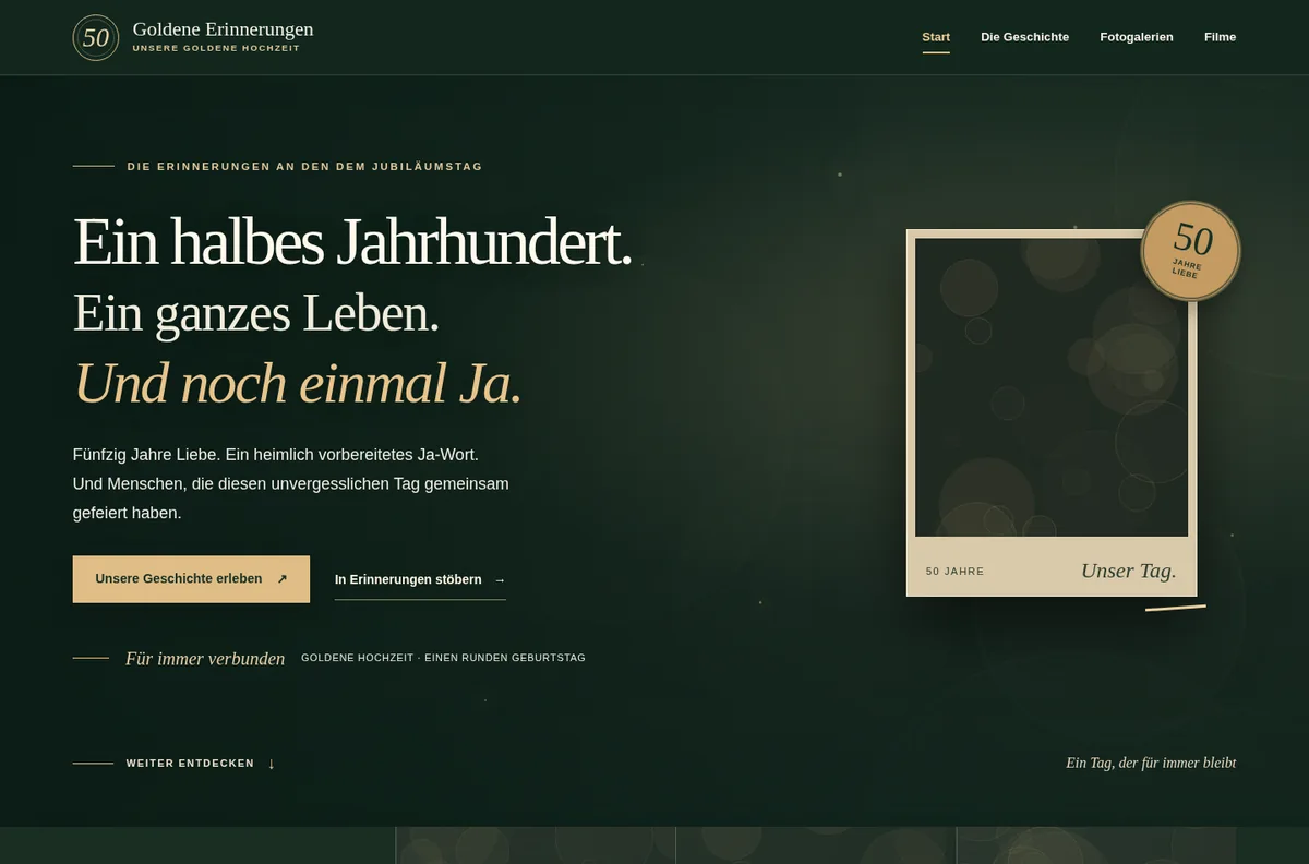 Desktopansicht: Emotionale Jubiläumswebsite
