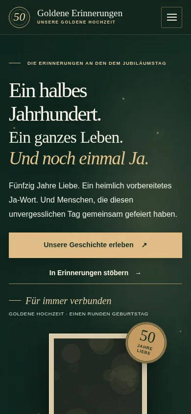 Smartphone-Ansicht: Emotionale Jubiläumswebsite