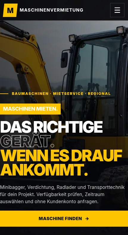 Smartphone-Ansicht: Digitale Maschinenvermietung