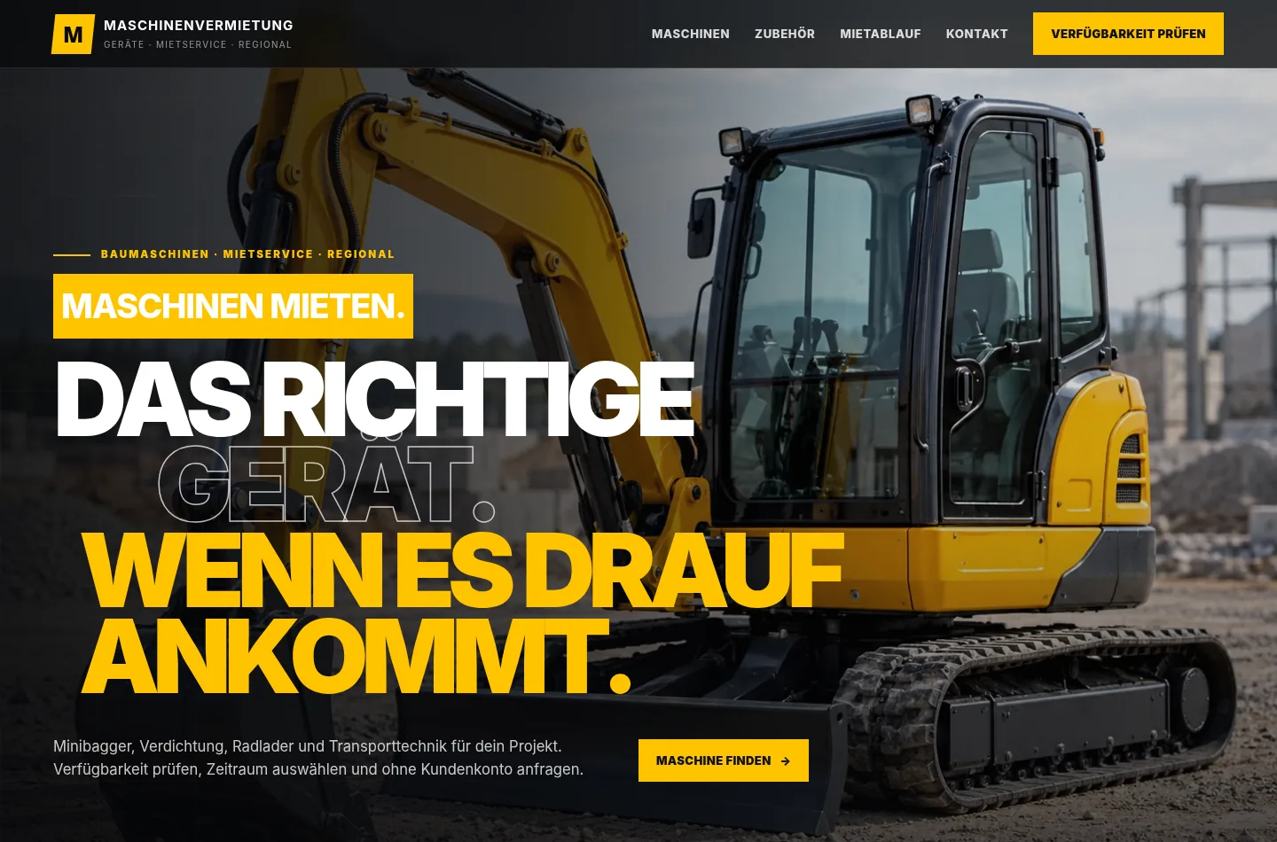 Desktopansicht: Digitale Maschinenvermietung